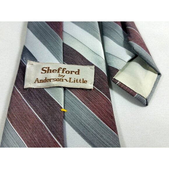 Shefford by Anderson Little Mens Necktie Diagonally striped Gray Silver Marroon - Picture 4 of 6